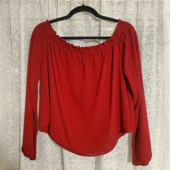 Red Off The Shoulder Shirt - Picture 1 of 2